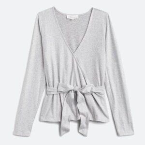 Brea Canyon Maryam Wrap Top Size Large Heather Grey Surplice Brushed Knit Belted